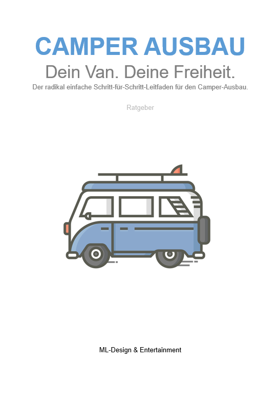 Buch-Cover 'Camper Ausbau' mit Illustration eines blauen Campervans