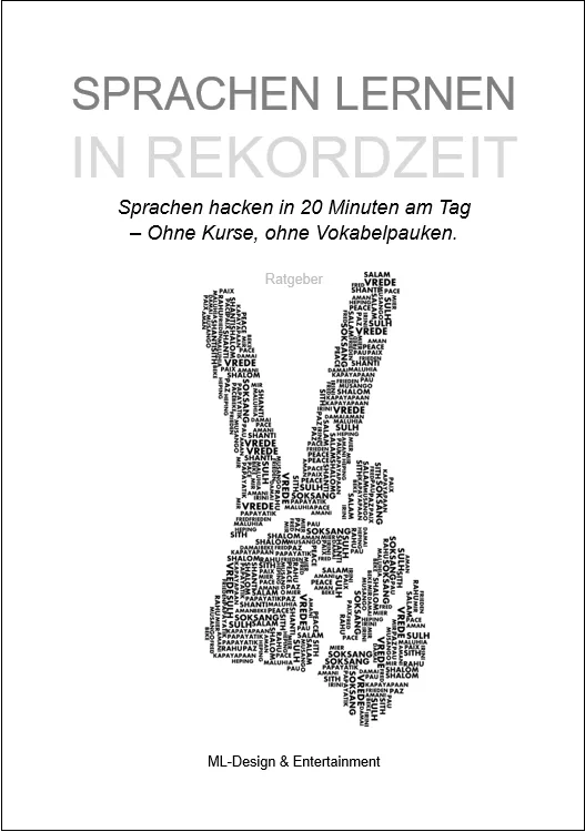 Sprachen Lernen in Rekordzeit Cover mit Sprachenvielfalt Wortcloud