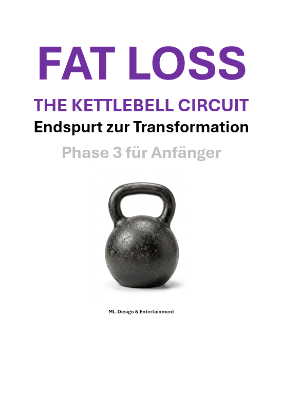 Buch-Cover 'Fat Loss The Kettlebell Circuit' Phase 3 mit Kettlebell-Illustration in Violett