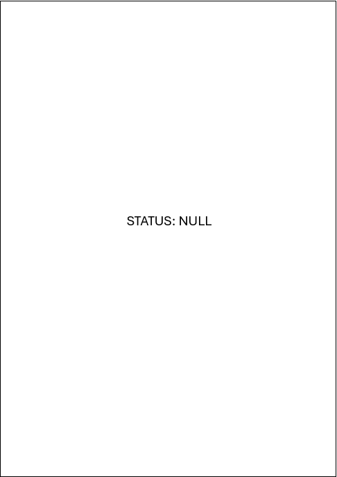 Buch-Cover 'Status: NULL' mit Text auf weißem Hintergrund und schwarzem Rahmen