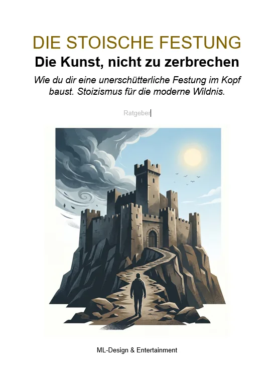 Buch-Cover Die Stoische Festung mit Burgillustration und Person auf Weg