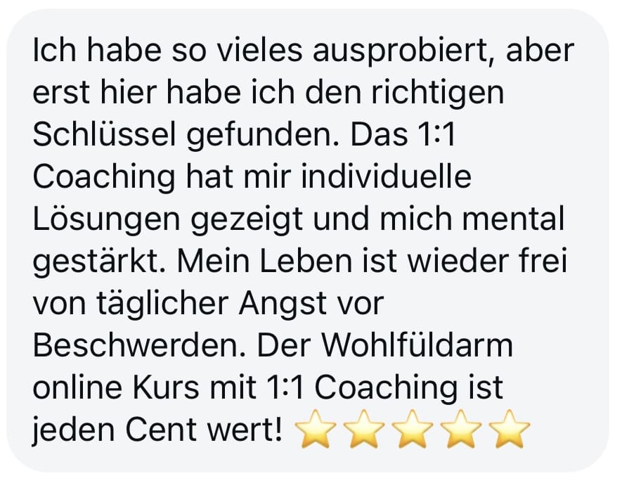 Kundenbewertung 1:1 Coaching Wohlfühldarm – individuelles Coaching jeder Cent wert