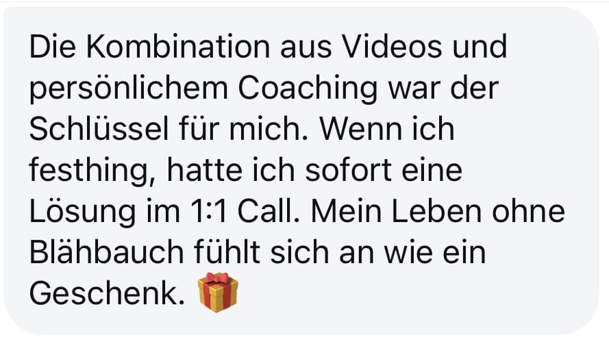 Kundenbewertung Wohlfühldarm Kurs – Videos und 1:1 Coaching gegen Blähbauch