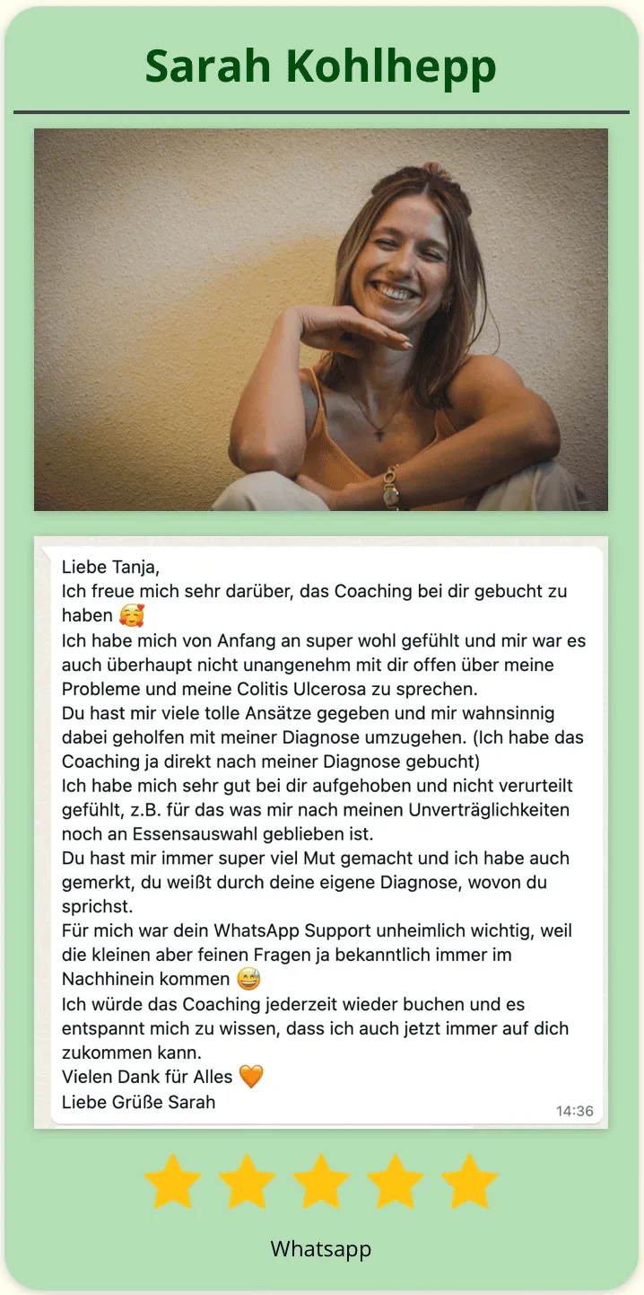 Kundenstimme Sarah Kohlhepp zum Wohlfühldarm Ernährungskurs