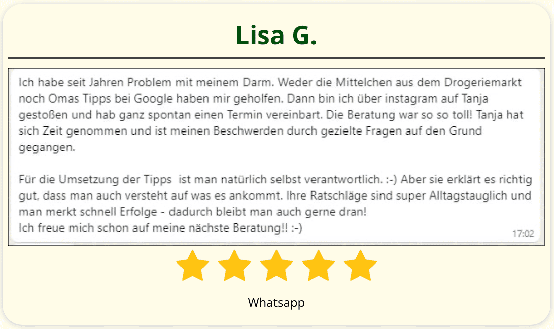 Kundenstimme Lisa G. zum Wohlfühldarm Ernährungskurs