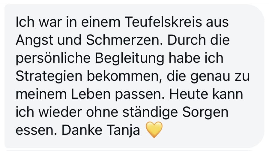 Kundenbewertung zum Wohlfühldarm Coaching, persönliche Strategien, angstfrei essen, Dankbarkeit
