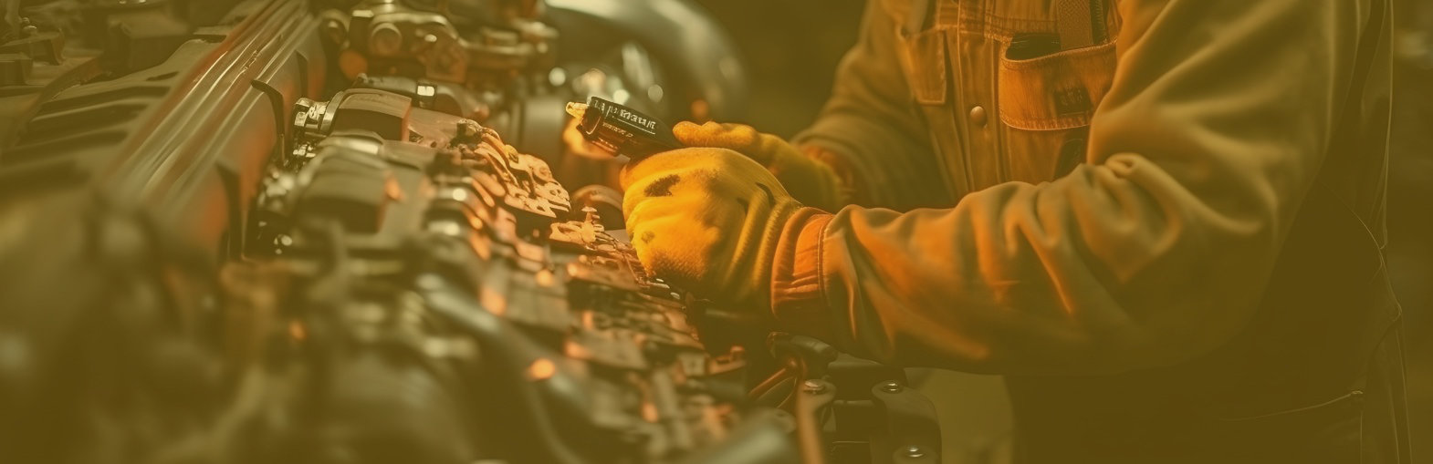 Techniker in orangefarbener Arbeitskleidung arbeitet an Maschinenkomponenten in Industrieumgebung