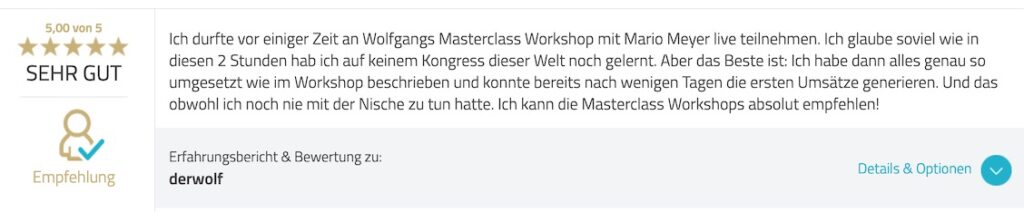 Wolf Masterclass Profi 1 Kursinhalt und Coaching-Module