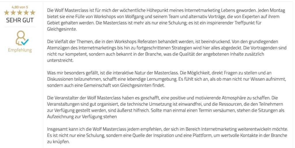 MASTERCLASS Workshop Schnupper-Zugang mit 3 Aufzeichnungen der WOLf-Masterclass