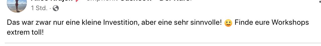 Facebook-Post Alice Aragón positive Bewertung WOLF-Workshops