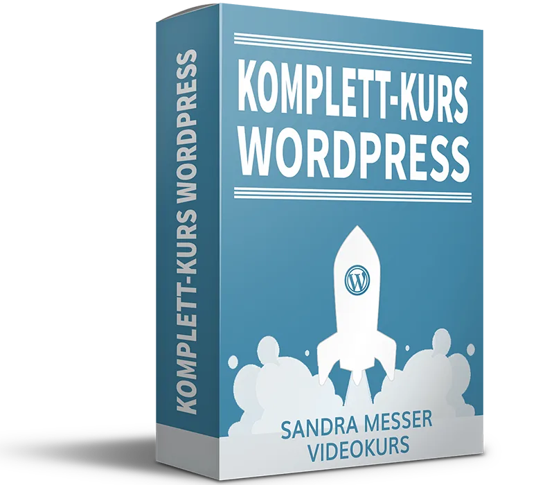 Komplett-Kurs WordPress Produktbox und DVD von Sandra Messer Videokurs in Blau mit Raketen-Motiv