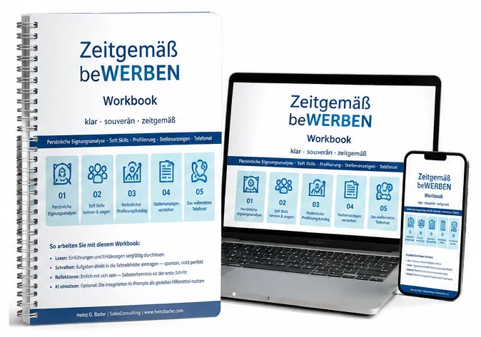 Workbook Zeitgemäß beWERBEN mit Spiralbindung, Laptop und Smartphone zeigen das digitale Format