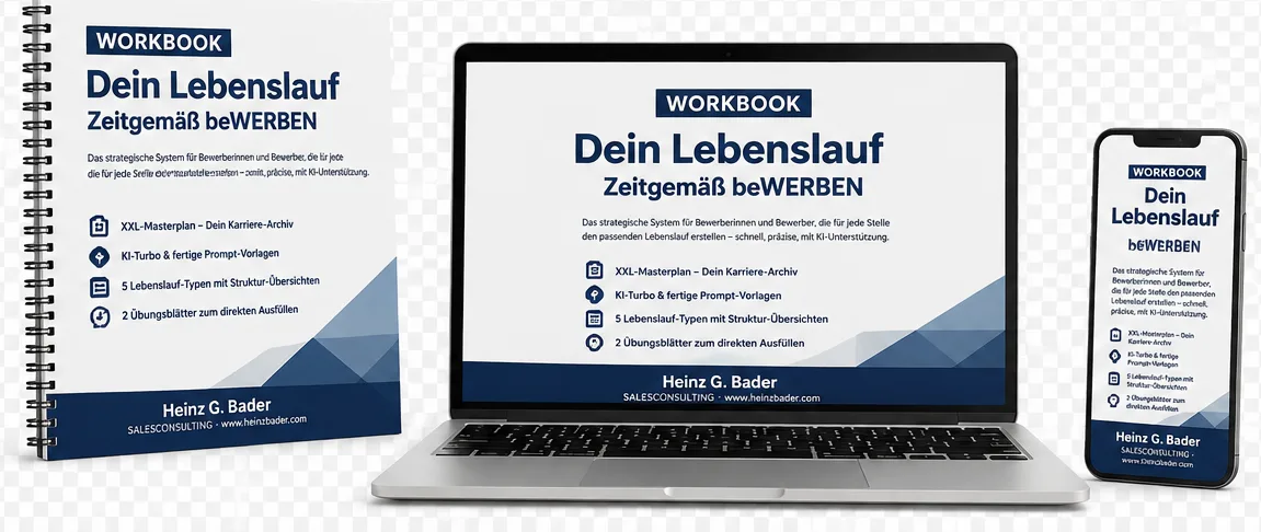 Mockup Workbook Lebenslauf auf Laptop, Tablet und Smartphone mit Bestandteilen