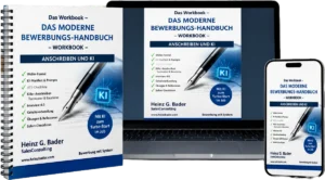 Mockup des modernen Bewerbungs-Handbuchs mit KI auf Laptop, Tablet und Smartphone