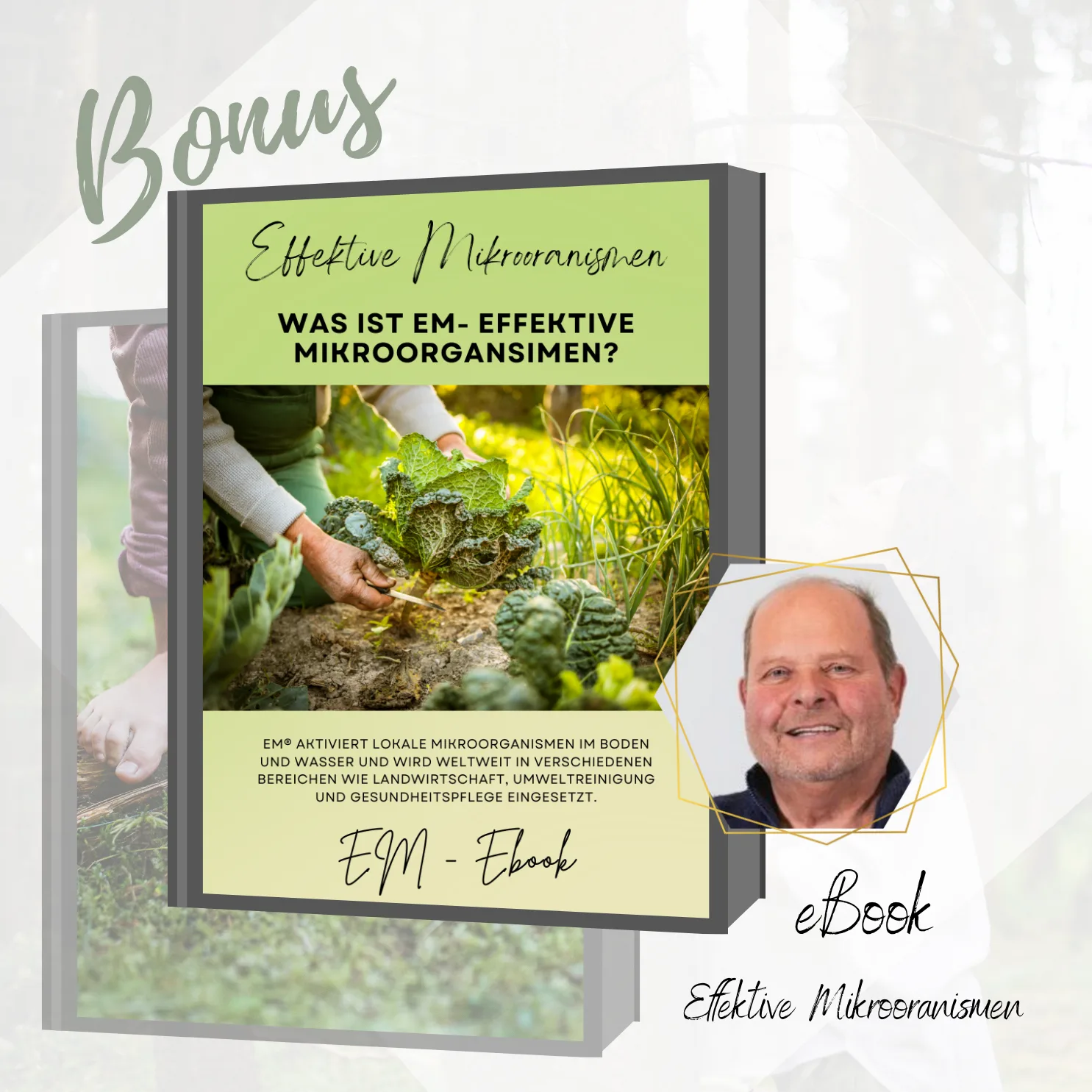 eBook-Cover Effektive Mikroorganismen mit Hand im Garten und Pflanzen