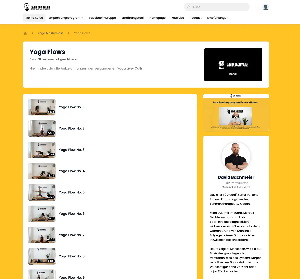 Yoga Flows Kursübersicht mit Videolektionen und David Bachmeier Instruktor-Profil