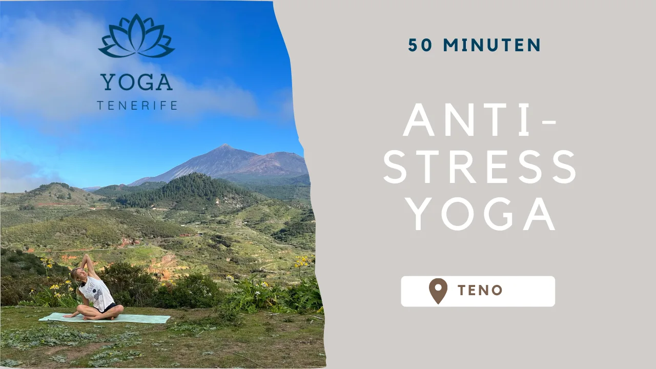 Anti-Stress Yoga 50 Minuten – Eva in Yoga-Pose vor Teide-Vulkan, Teneriffa