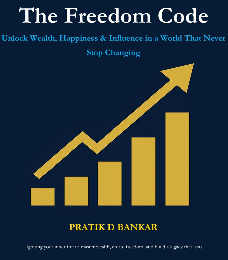 The Freedom Code Cover mit Balkendiagramm und Aufwärtspfeil von Pratik D Bankar