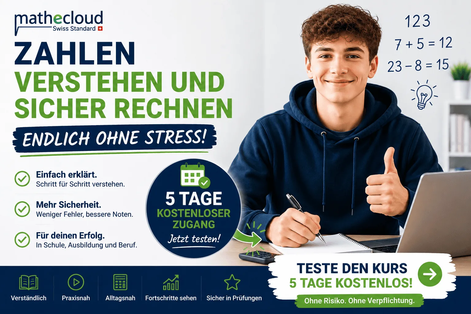 Mathecloud Kurshero mit Schüler beim Lernen, Mathematik-Beispiele und Kursangebot