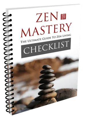 Zen Mastery Checklist Spiralbuch mit gestapelten Steinen und Zen-Motiv