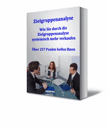 E-Book Cover Zielgruppenanalyse mit drei Geschäftspersonen am Konferenztisch, 257 Punkte
