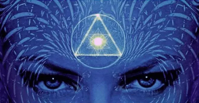 Drittes Auge Symbol mit geometrischem Dreieck und Energiezentrum