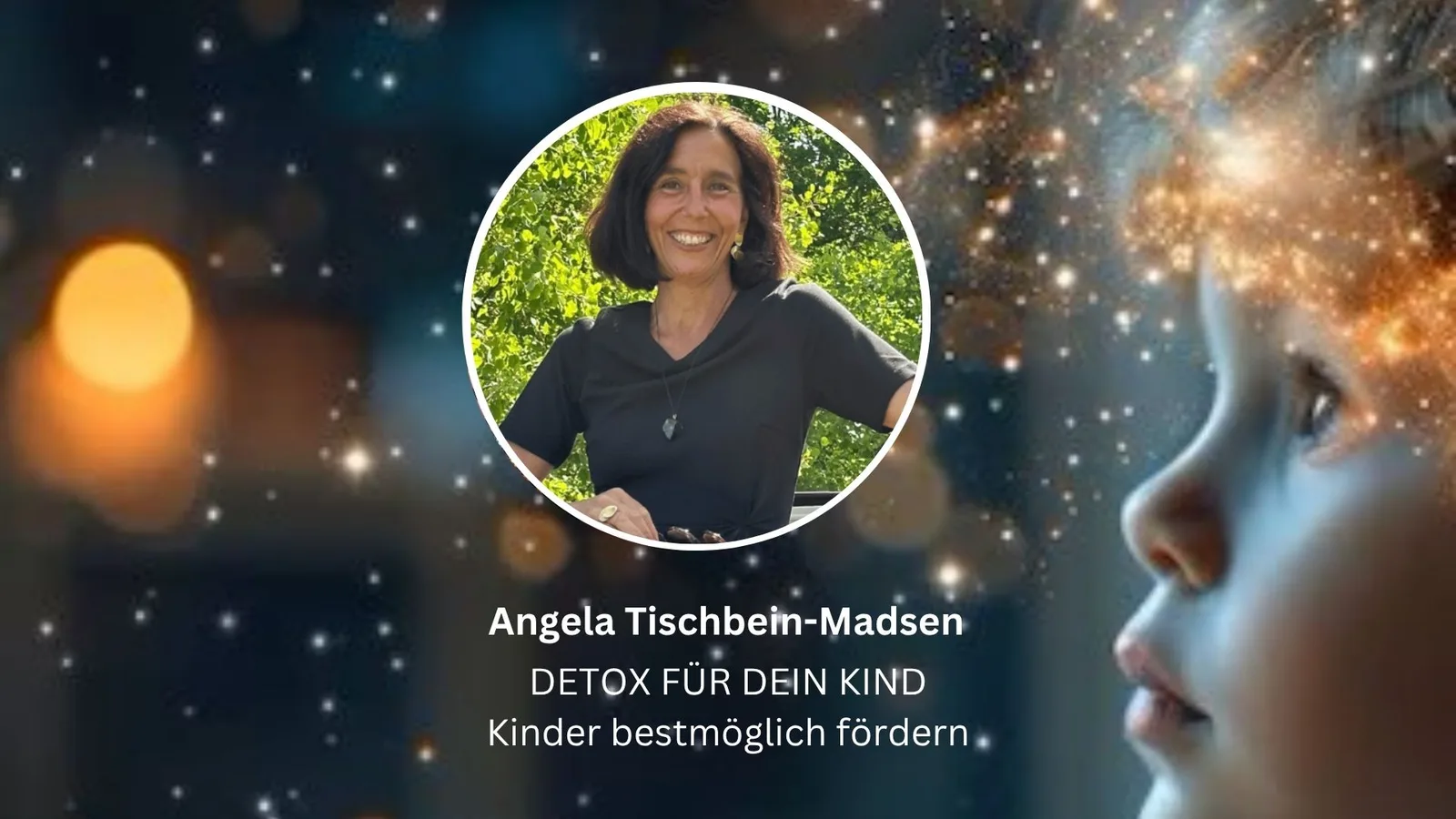 Videostandbild mit Angela Tischbein-Madsen im Kreis auf mystischem Hintergrund