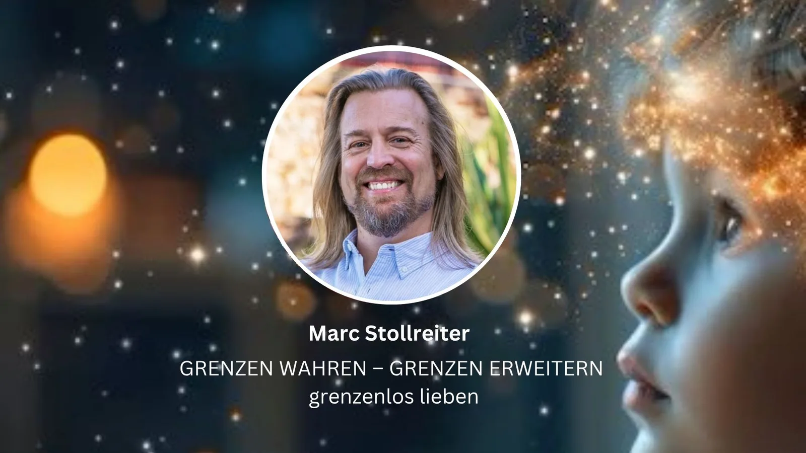 Videostandbild mit Marc Stollreiter im Kreis auf mystischem Hintergrund mit Sternen