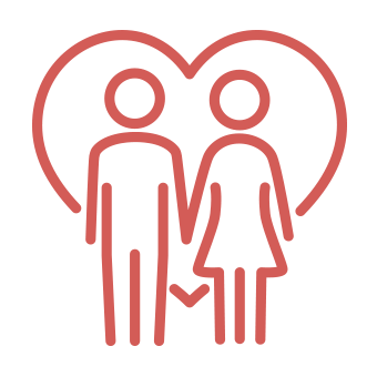 Icon mit zwei Personen unter einem Herz für Beziehungen