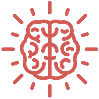Icon eines Gehirns mit Strahlen für Intellekt und Ideenreichtum