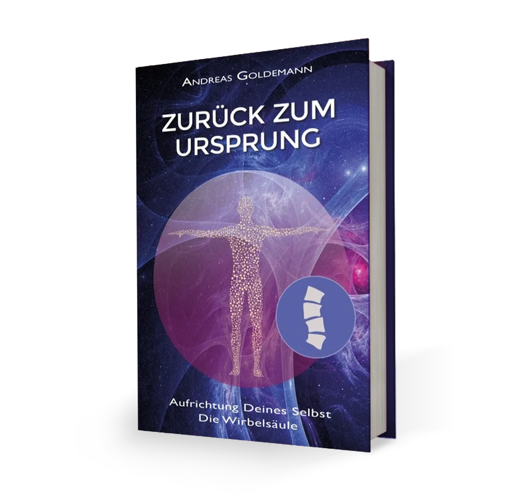 Buchcover Zurück zum Ursprung von Andreas Goldemann mit Wirbelsäulen-Symbol