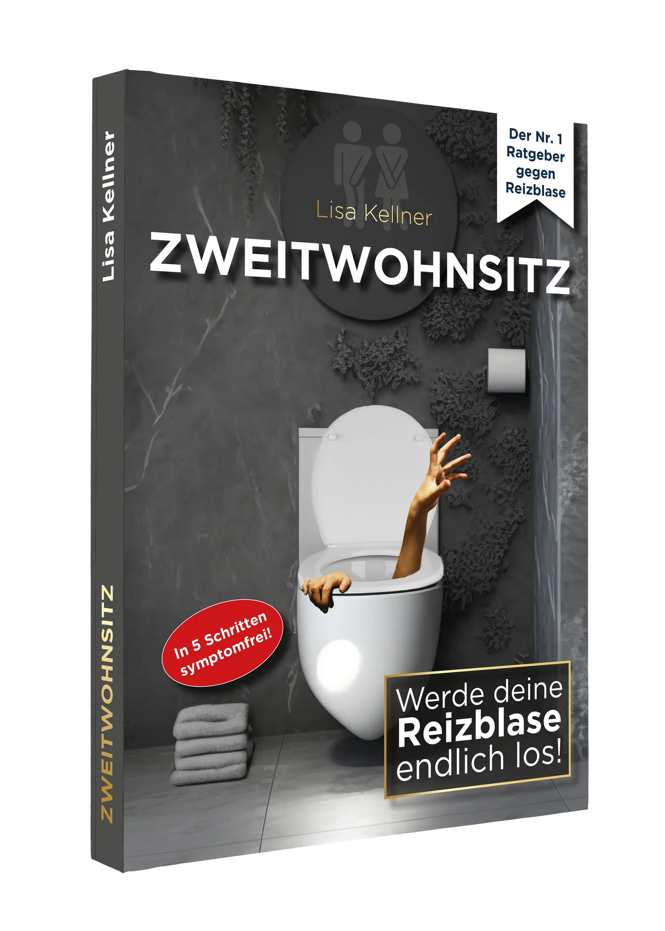 Zweitwohnsitz Buch-Mockup von Lisa Kellner mit Toiletten-Motiv und Ratgeber-Badge