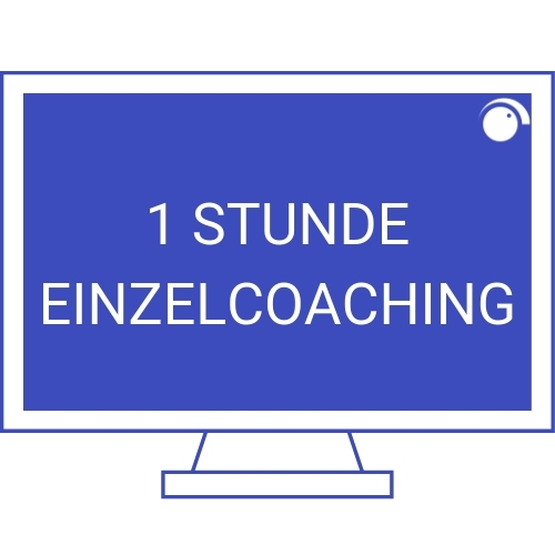 1 Stunde Einzelcoaching – Coaching zu Lebensfragen von Carlos Jünemann 1 Hero-Bild für 1 Stunde Einzelcoaching Audio-Coaching von Carlos Jünemann, blauer Hintergrund mit weißem Text auf Monitor-Dars