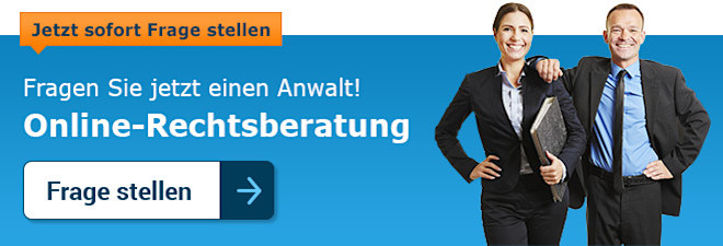 Banner zur Online-Rechtsberatung mit zwei Anwälten und Call-to-Action Button