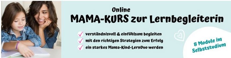 Online Mama-Kurs Banner mit Mutter und Kind, 8 Module im Selbststudium