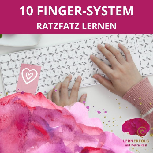 10 Fingersystem RatzFatz lernen Kurscover mit Keyboard und Händen auf rosa Hintergrund