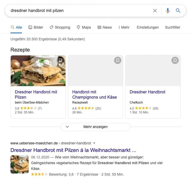 Rezeptsuche Google