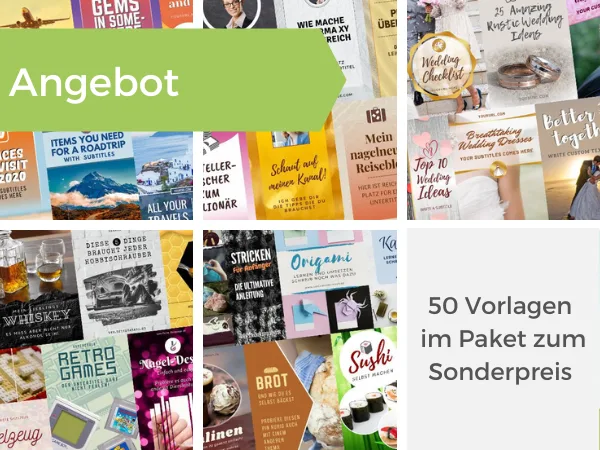 Angebots-Banner mit grünem Segment zeigt 50 Canva-Vorlagen im Paket zum Sonderpreis