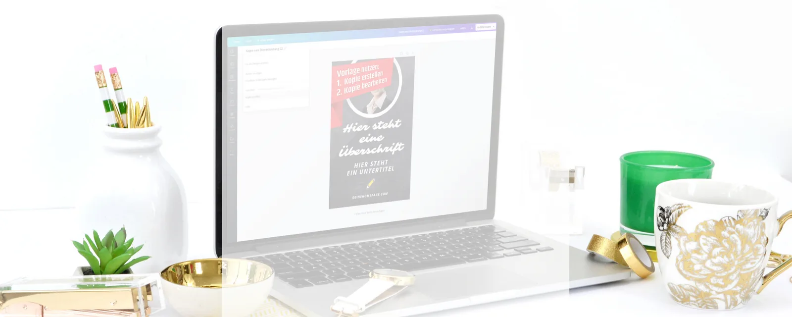 Mockup der 100 editierbaren Canva Vorlagen für Pinterest mit Designbeispielen