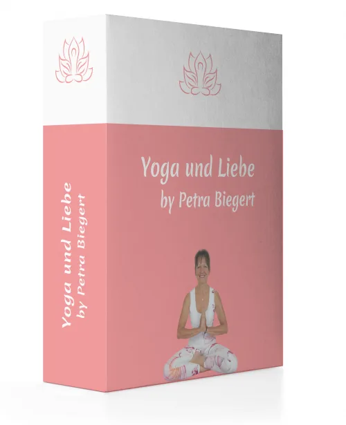 Produktbox der 10er Karte Online-Sessions von Yoga und Liebe by Petra Biegert mit rosa Farbblock und Lotus-Logo
