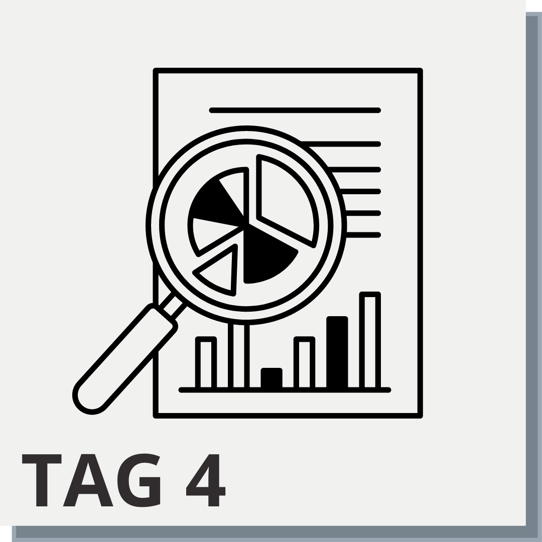 Tag 4 Icon: Lupe über Diagramm symbolisiert Marktanalyse