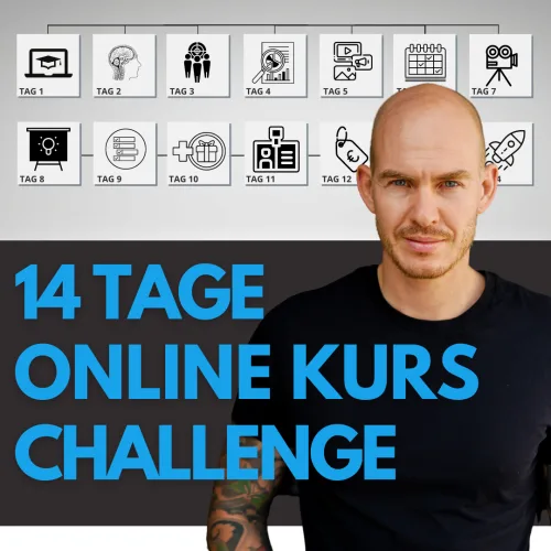 14 Tage Online Kurs Challenge mit Anchu Kögl Porträt und Kurs-Modul Icons