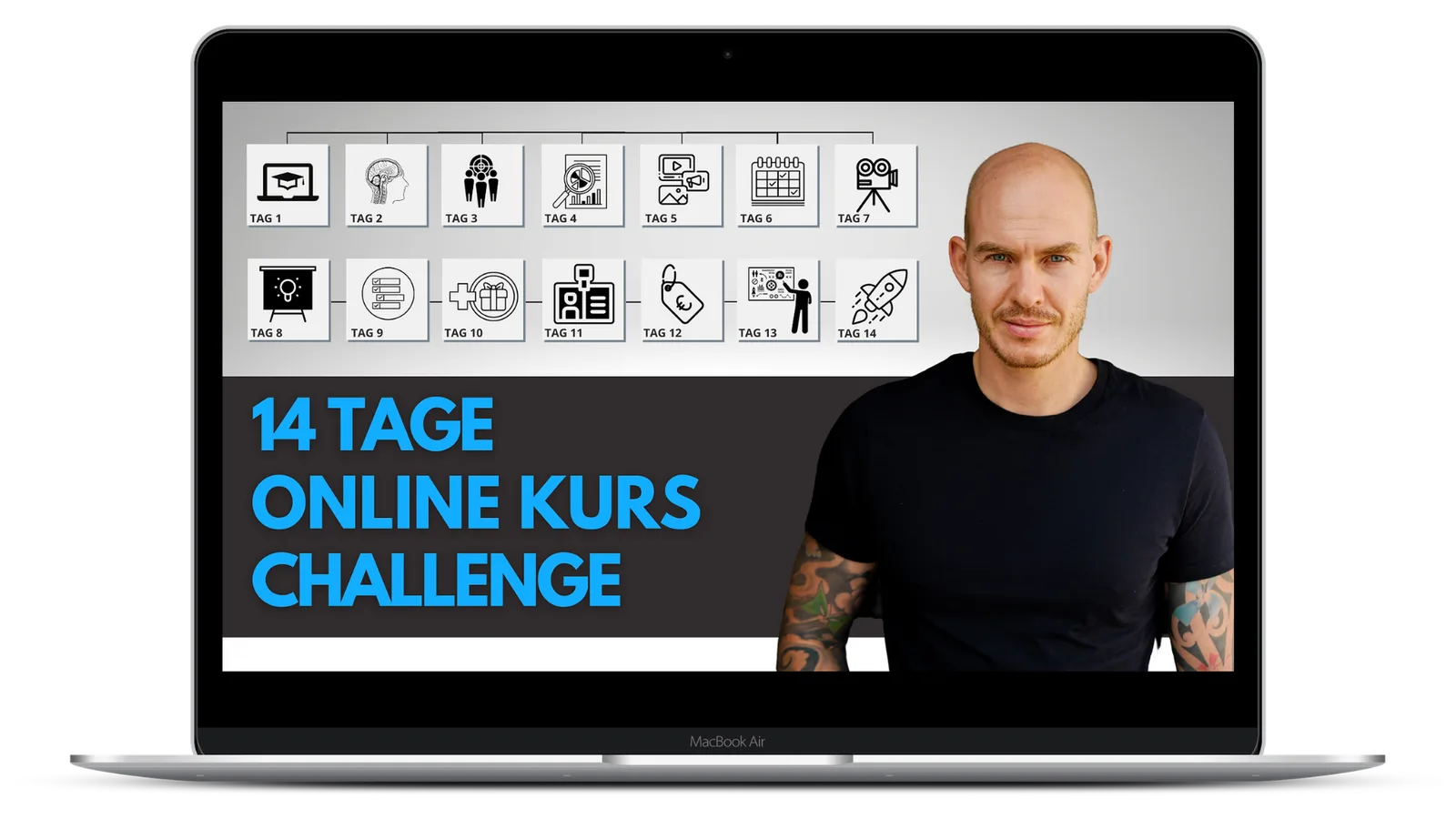 Hero-Bild des 14-Tage Online Kurs Challenge mit Anchu Kögl und 14 Kurs-Modulen