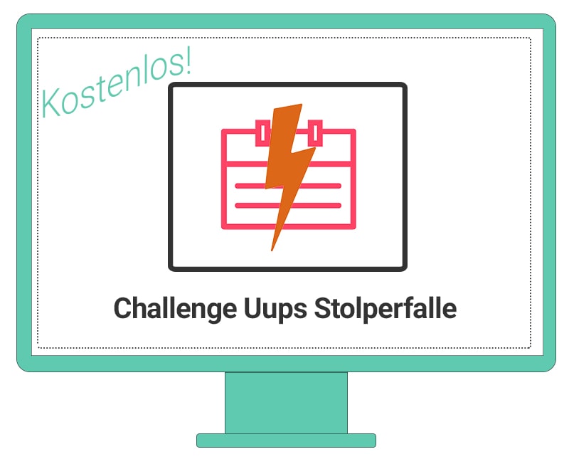 Hero-Grafik zum Videokurs 15 Stolperfallen im Projekt mit Clipboard-Symbol und Blitz auf mintgrünem Hintergrund