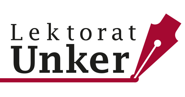 Lektorat Unker Logo mit Schriftzug und stilisierter Feder