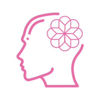 Rosa Kopf-Silhouette mit Blumenmuster im Gehirn-Bereich