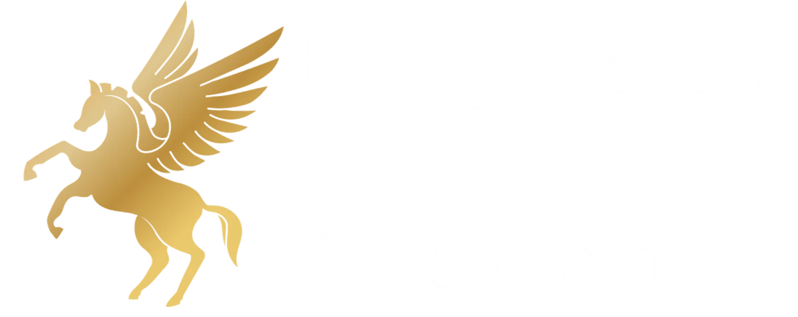 Goldenes Pegasus-Logo, springendes Pferd mit Flügeln