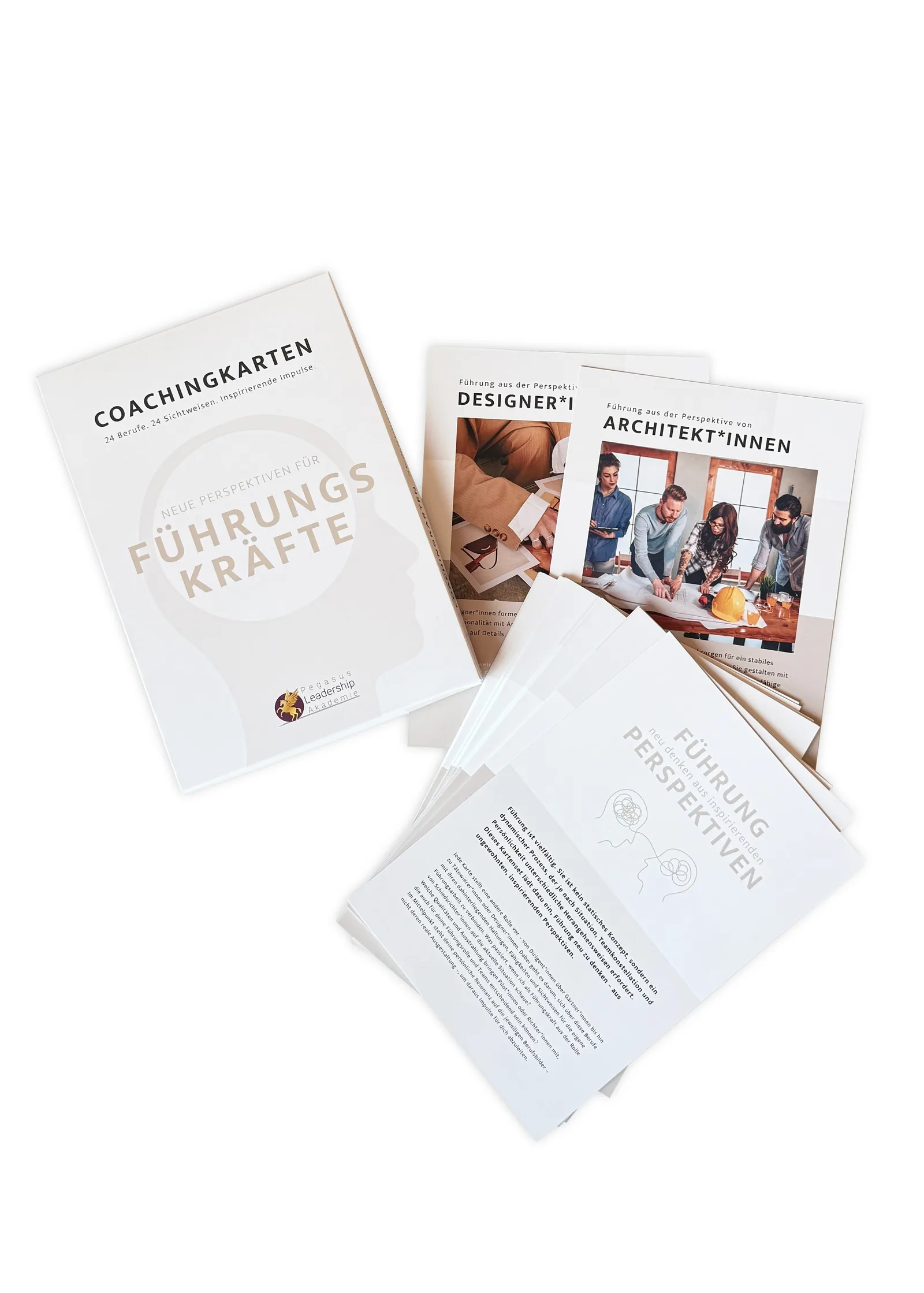 Mockup von Coaching-Produkt mit Frau mit blondem Haar und mehreren Produktcover zeigt Motivation und Führung Perspektive