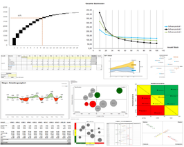 Grafische Sammlung verschiedener Excel-Diagramme, Tabellen und Datenvisualisierungen