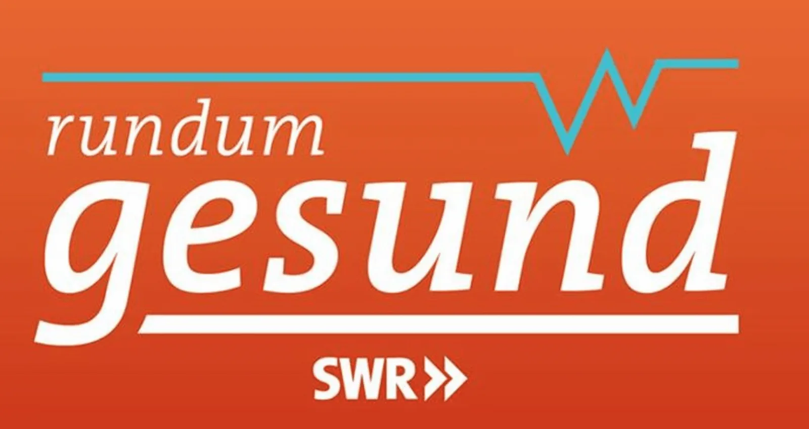 Logo der Sendung rundum gesund vom SWR mit orangem Hintergrund, türkiser Linie und Wellen-Symbol